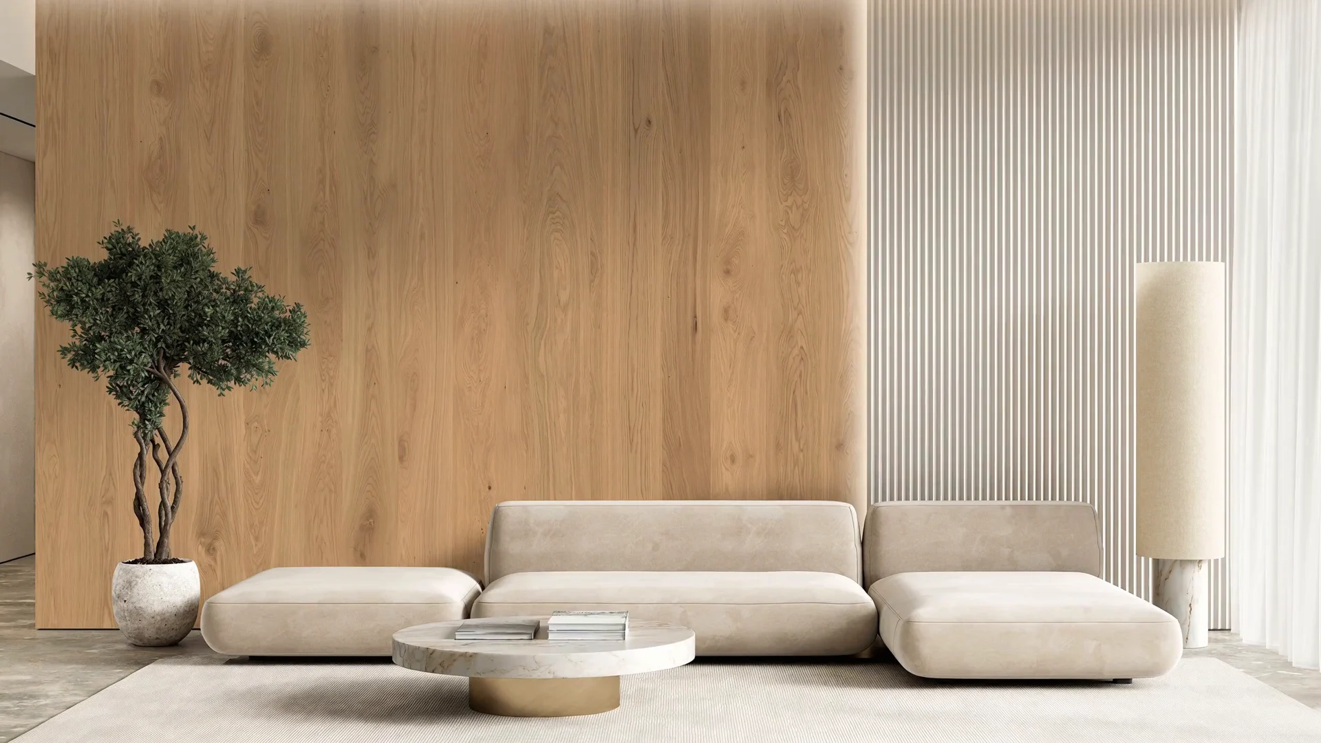 Kobert-In KB89 Coventry Oak en la pared de un salón, detrás de un sofá claro.
